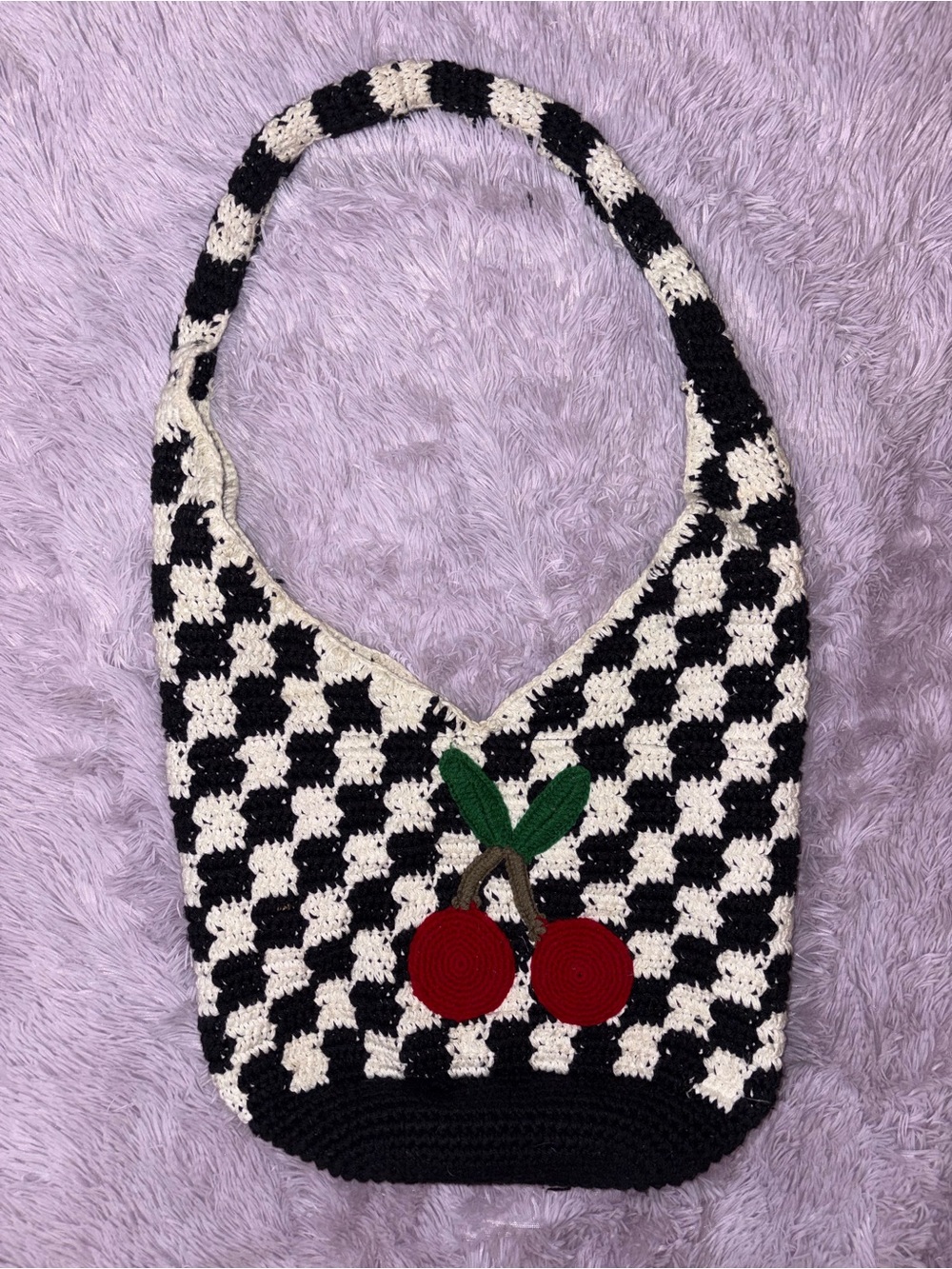 Crochet Checkered Cherry Bag